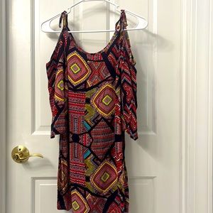 XS geometric print off the shoulder dress
